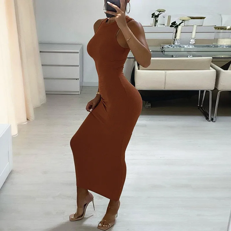 

INS Style New Women's Fashion round Neck Sleeveless Elegant Slim Sheath Dress