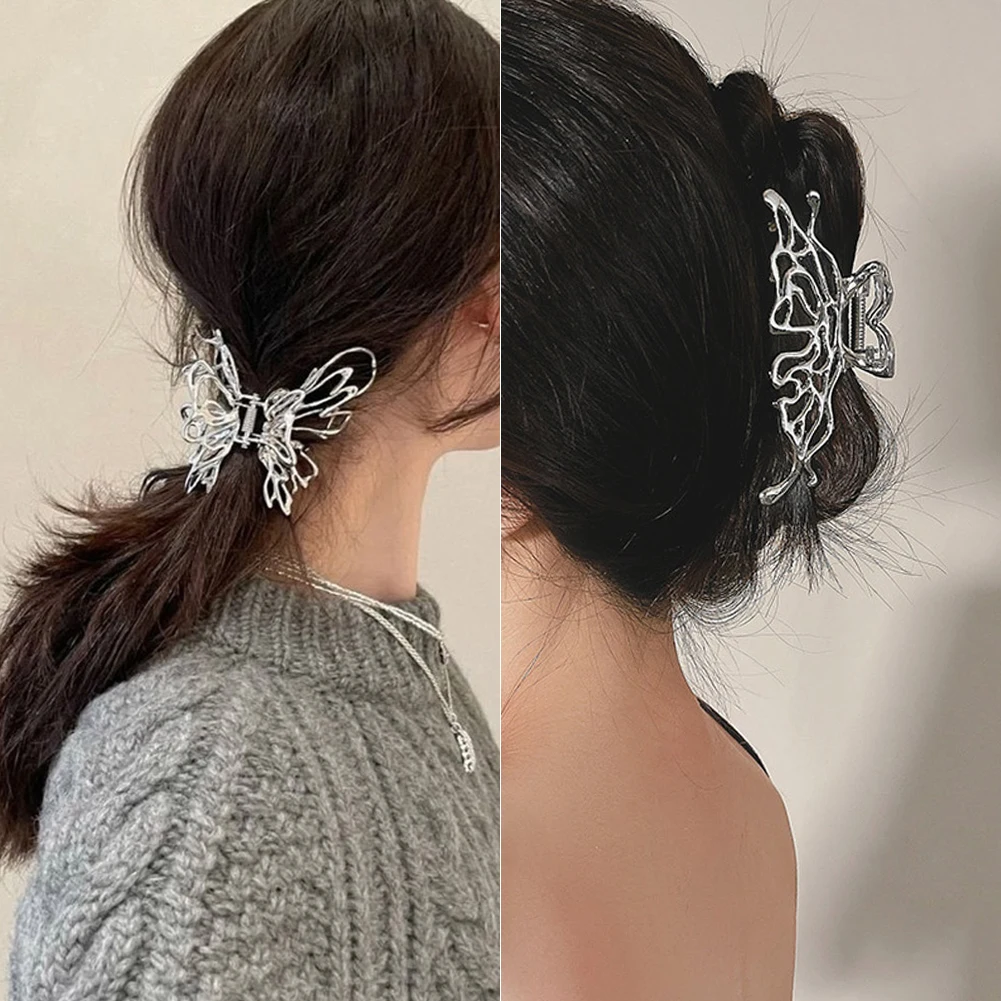 

New Trendy Butterfly Irregular Hair Clip Hairpin Hollow Silver Color Shark Clip for Women Headdress Hair Accessories