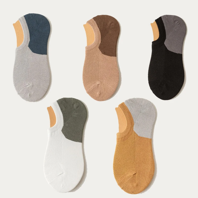 5 Pairs Cotton Men Short Socks Summer Mesh Breathable Simple Fashion Boat Socks Non-Slip Casual Male Street Sports Ankle Sock