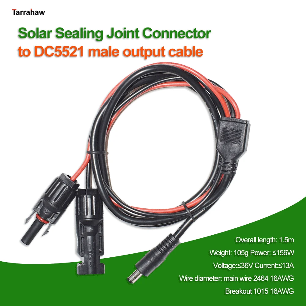 

DC5521 to Solar Sealing Joint Connector to DC5.5mm Plug Energy Storage Battery Wiring Solar PV System 1.5m DCExtension Cable