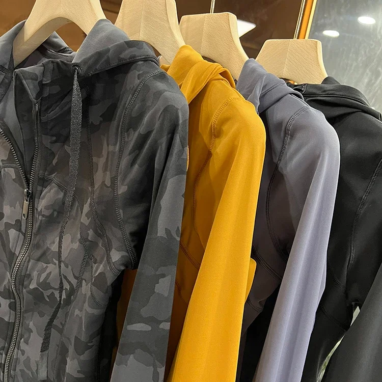 

Женская спортивная куртка Lulu с длинным рукавом и капюшоном, спортивное пальто с карманами, быстросохнущие дышащие куртки на молнии для фитнеса и бега