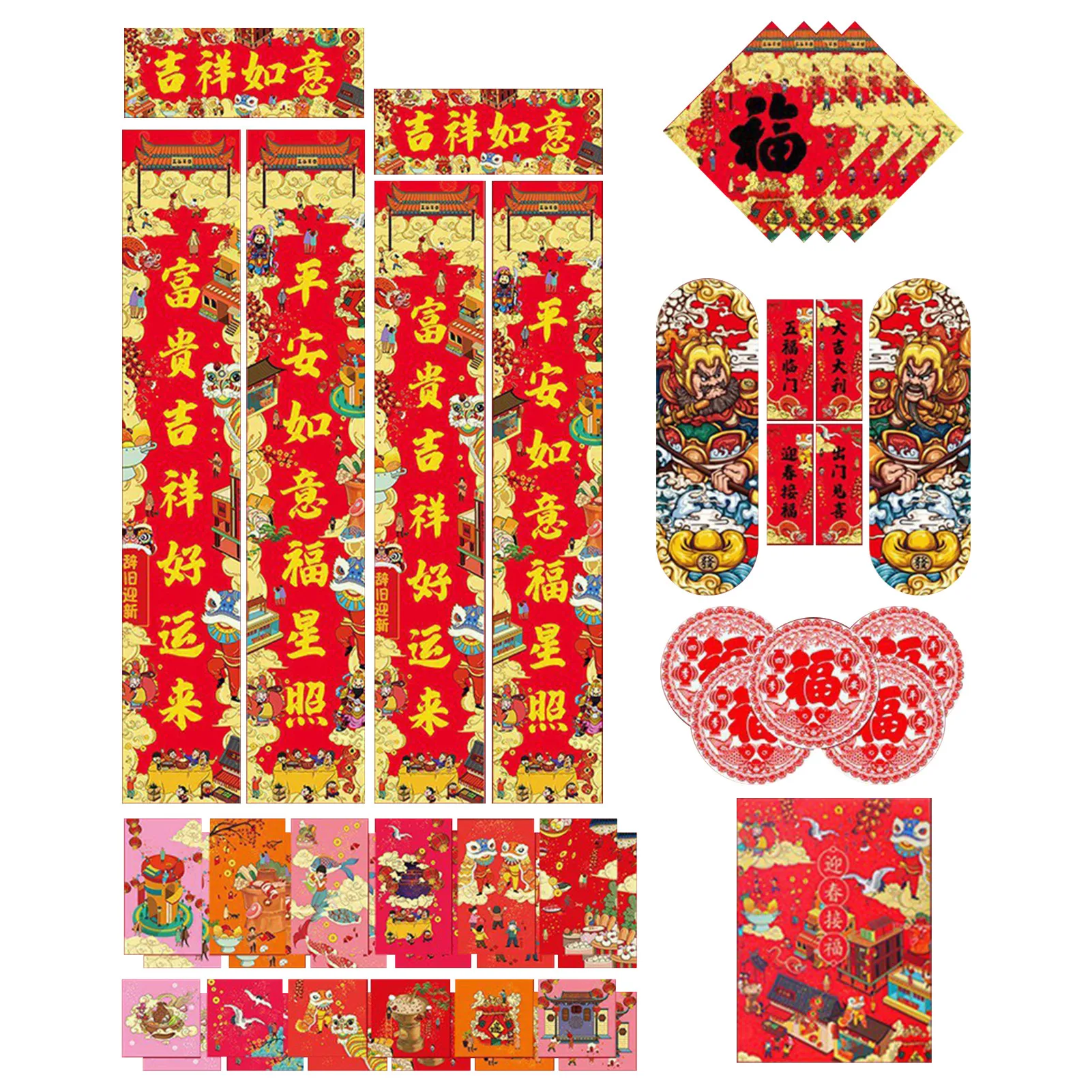 

2022 Chinese New Year Decoration Fu Festival Stickers Tiger Year Door Sticker Spring Couplet Red Envelopes Lunar New Year Party