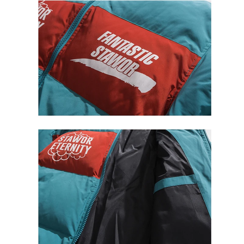 Autumn and Winter Stand Collar Down Jacket Men's High Street Printing Loose Casual Thick Cotton Jacket Women's Loose Windbreaker