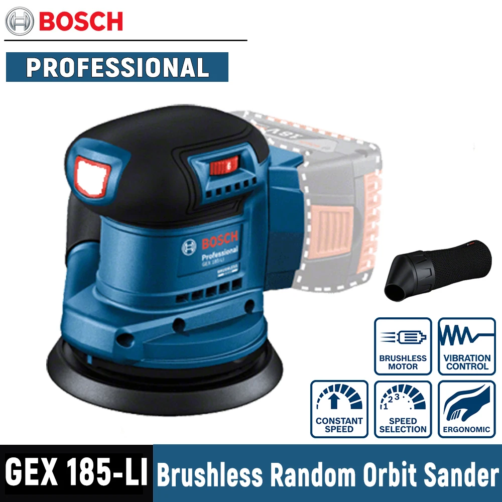 

BOSCH 18V Brushless Cordless Random Orbit Sander GEX 185-LI 125MM Lithium Battery Polishing Machine Sandpaper Machine Power Tool