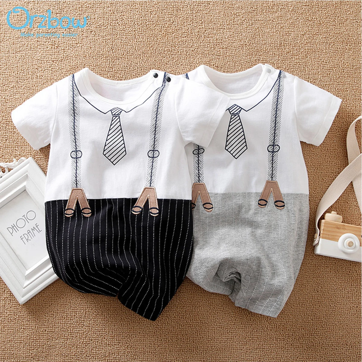 

Orzbow Newborn Infant Baby Boy Graceful Faux-two Short Sleeve Romper Jumpsuit Gentleman Bodysuit