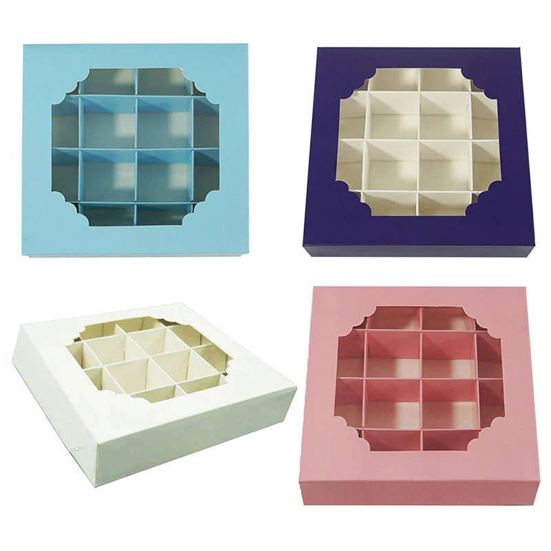 Es Empty 16 Grids Gift Candy Boxes Inserts Clear Window And Divider For Chocolate Cake Packaging Boxes