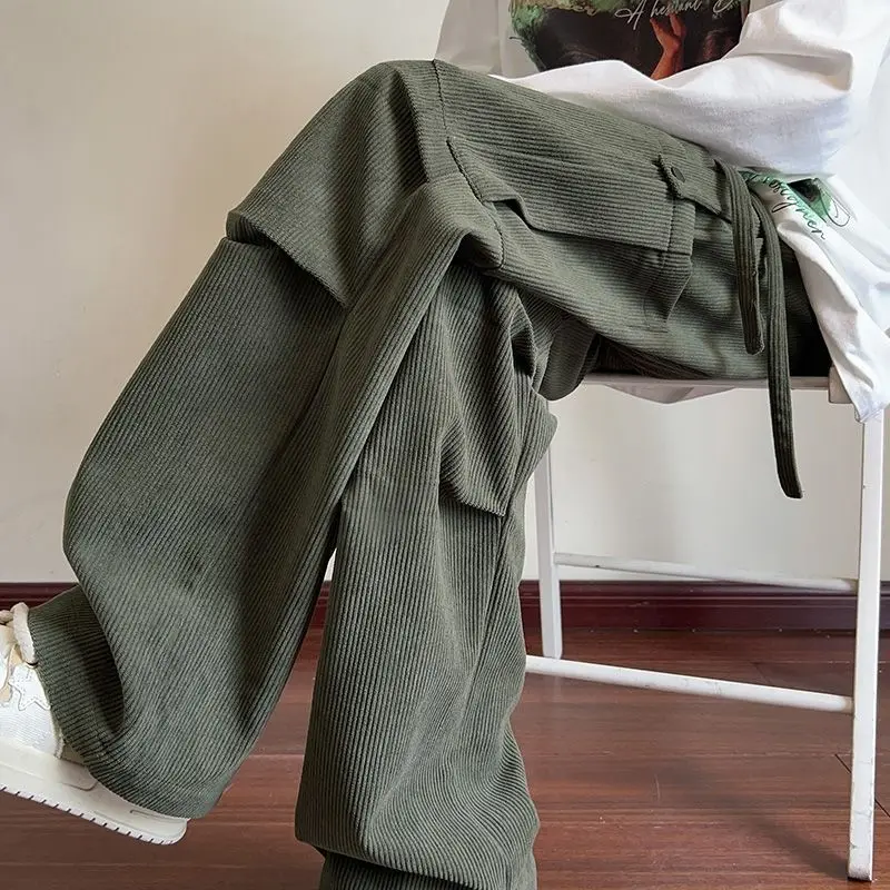 

Y2K Vintage Corduroy Cargo Pants Men's Spring and Autumn High Street Ruffian Teen Trend Ruffian Casual Trousers Shopping