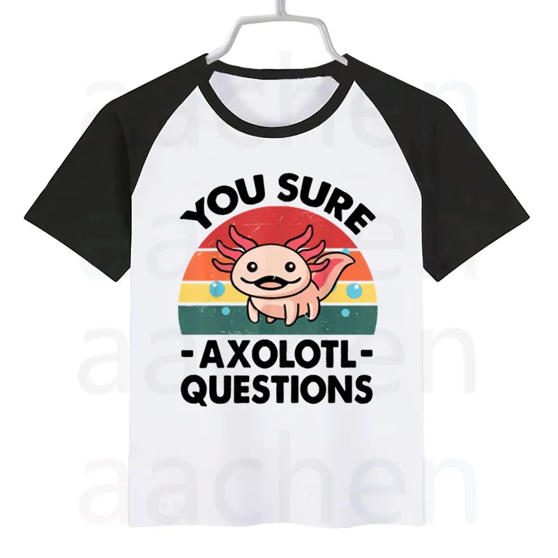Cute Axolotl Loves Kawaii Cartoon Lizard Cartoon Fashion Funny Print Tshirt Kids Summer O-Neck Tops Boys Girls Clothes,Drop Ship