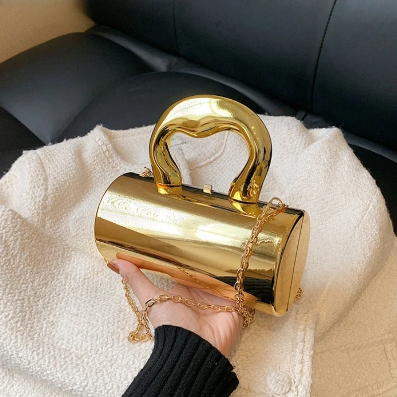 Вечерние клатчи с золотым цилиндром для женщин сумка через плечо цепочкой