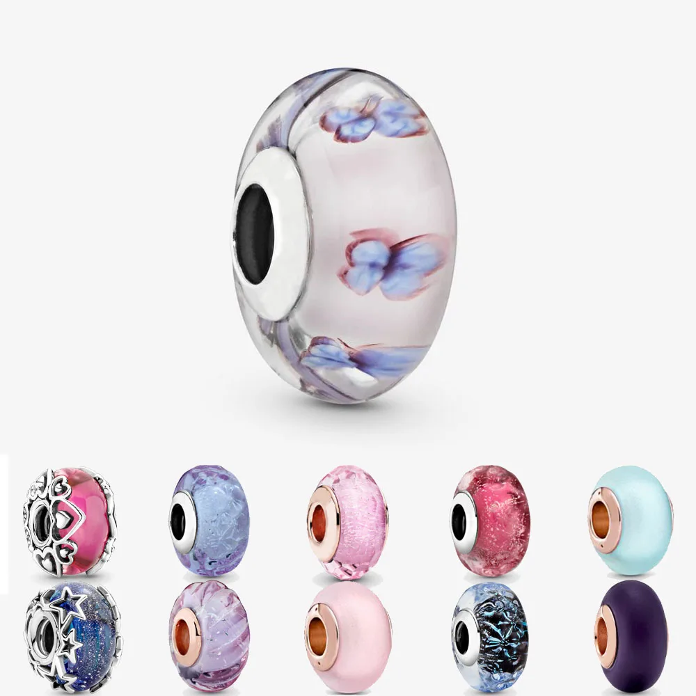 

Shiny 925 Sterling silver Colorful Murano Glass and Zirconia DIY Fine Beads Fit Original Pandora Charms Bracelet Jewelry