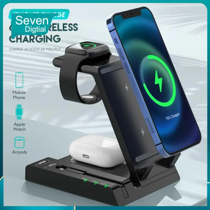 

Silicone Mobile Phone Charger 6 In 1 Quick Charging Dock Station Portable Multifunctional Wireless Charger Stand 15w