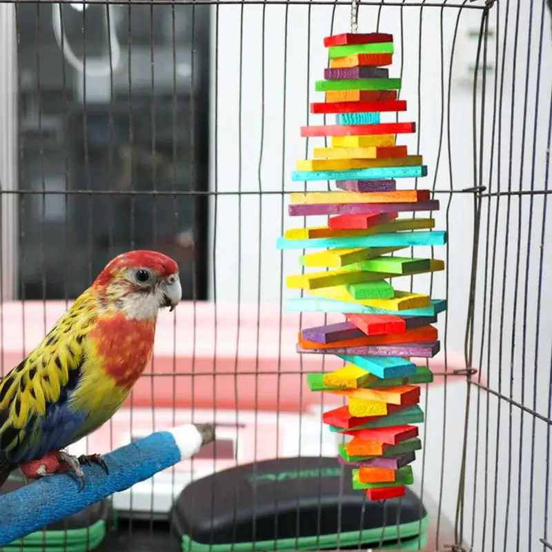 

Parrot Chew Toy Small Birds Attractive Toys With Bell Colorful Wooden Cage Pendant Shredder Beak Grinding Food Grade Bird Toys