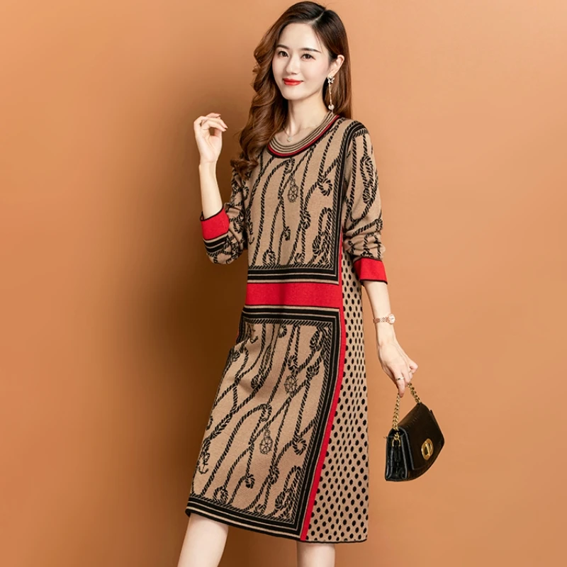 

High Street Knitted Dresses for Women 2022 New In Korean Casual Slim Fit O-Neck Long Sleeve Fashion Dress Slight Strech Sheath