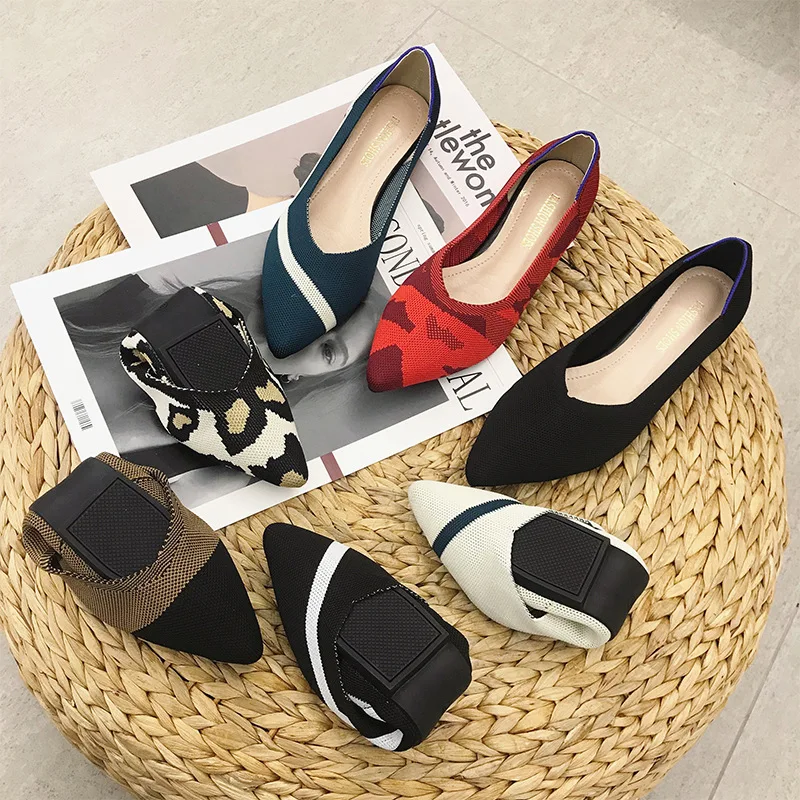 

Women Soft Shoes Breathable Knit Pointed Shoes Women's Flat Shoes Ballet Single Comfortable Pregnant Shoes Casual Women's Shoes