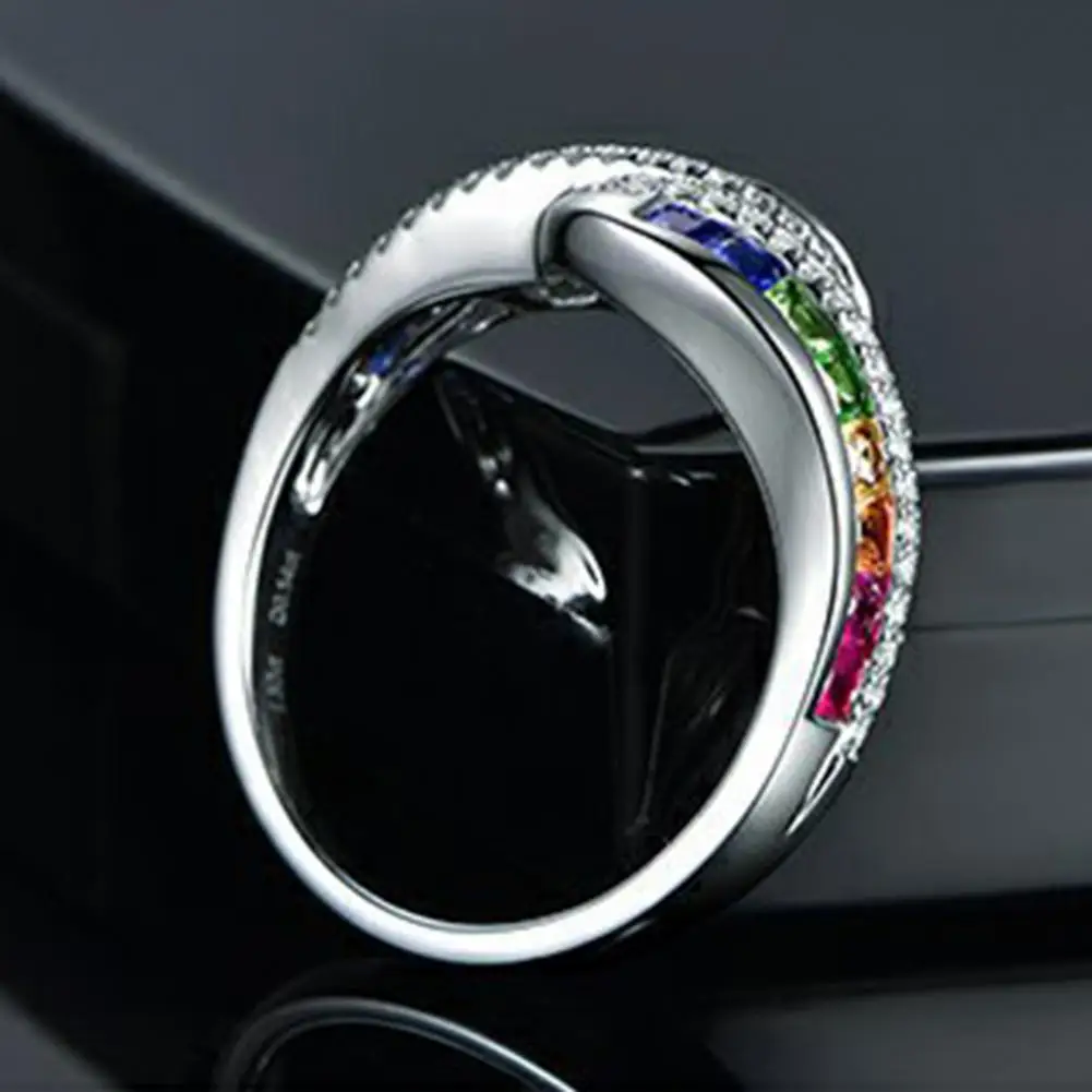 

Stainless Attractive Rainbow Faux Gemstone Ring Jewelry Fashion Accessories Anti-fade Women Ring Shiny for Dating