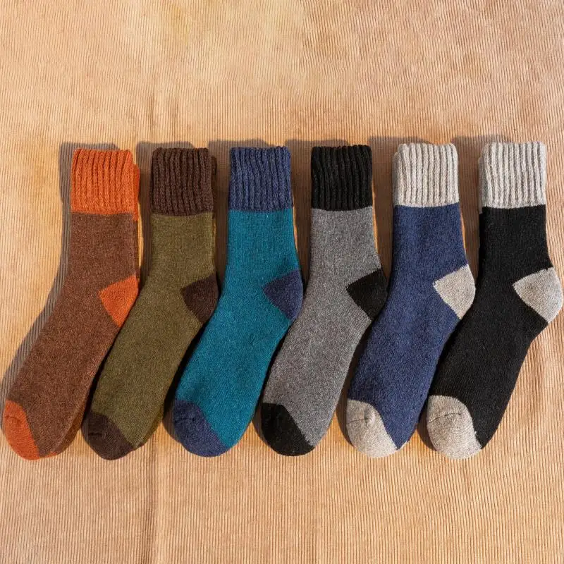 

Winter New Socks Men's Colorful Thickening Thickened Terry Warm Mid-thigh Socks Ultra-thick Retro Wool Socks Trend Mens Socks