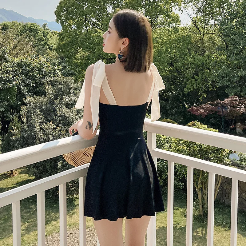 Цельный купальник в Корейском стиле Женский однотонный юбка монокини купальный