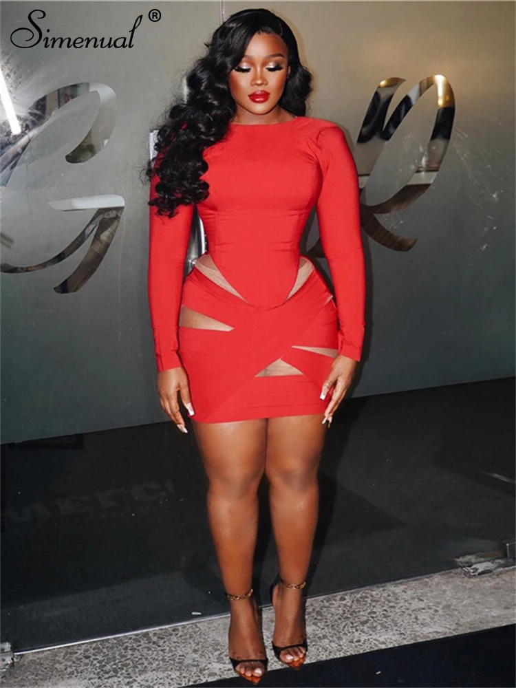 Simenual красное вечернее платье женское элегантное мини-платье с вырезом лодочкой и