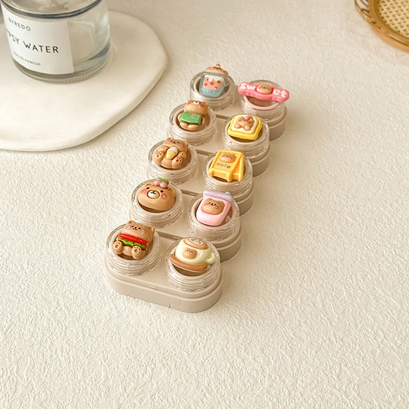 Портативный контейнер для хранения контактных линз с милым медведем