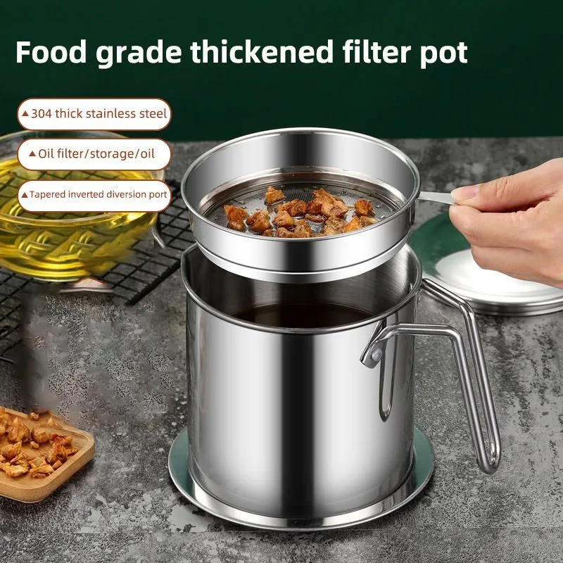 

Stainless Steel Oil Filter Pot 1.8L Lard Strainer Tank Household Container Jug Large Capacity Storage Can Kitchen Cooking Tools