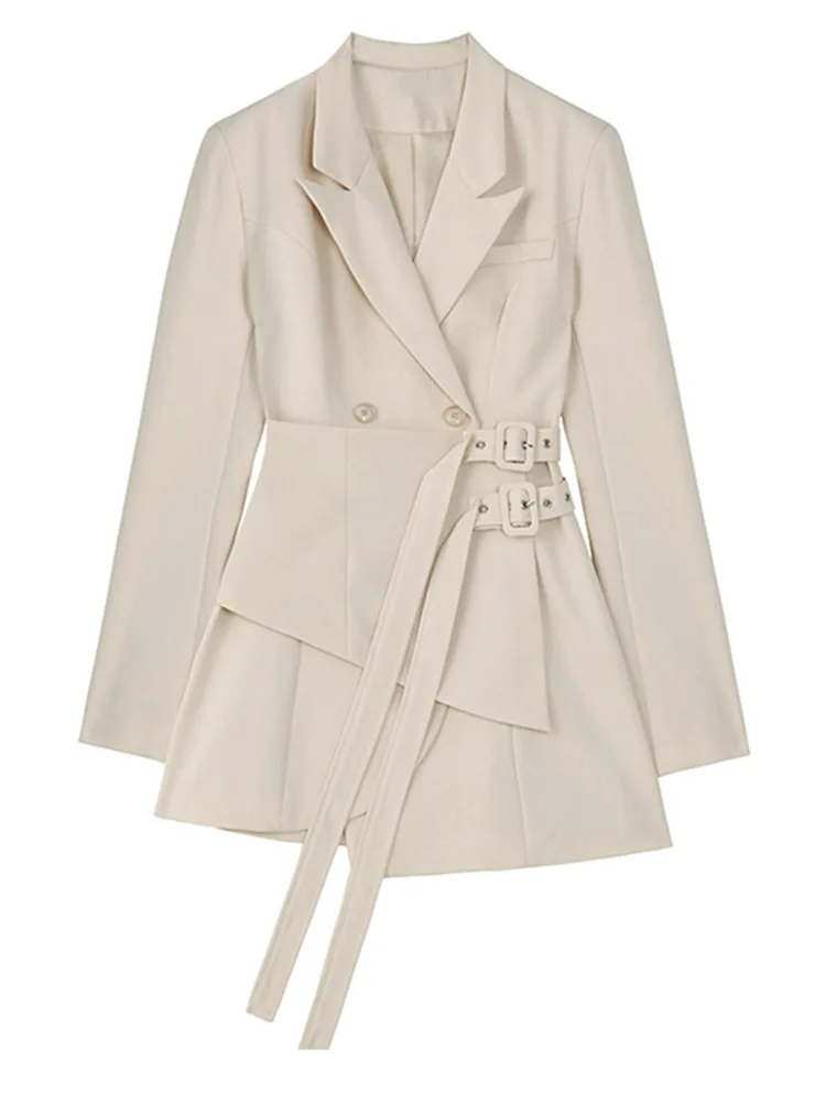 

DEAT Fashion Women Blazer Notched Collar Slim Long Sleeve Double Breasted Belt Waist Black Suit Jackets Spring 2023 New 1DA71001