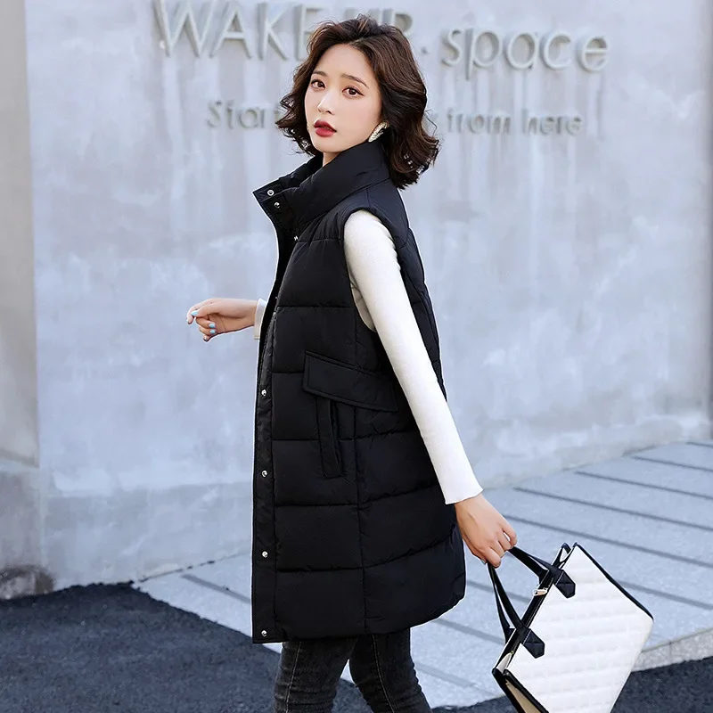 Хлопковый жилет средней длины женский модный корейский стиль воротник-стойка