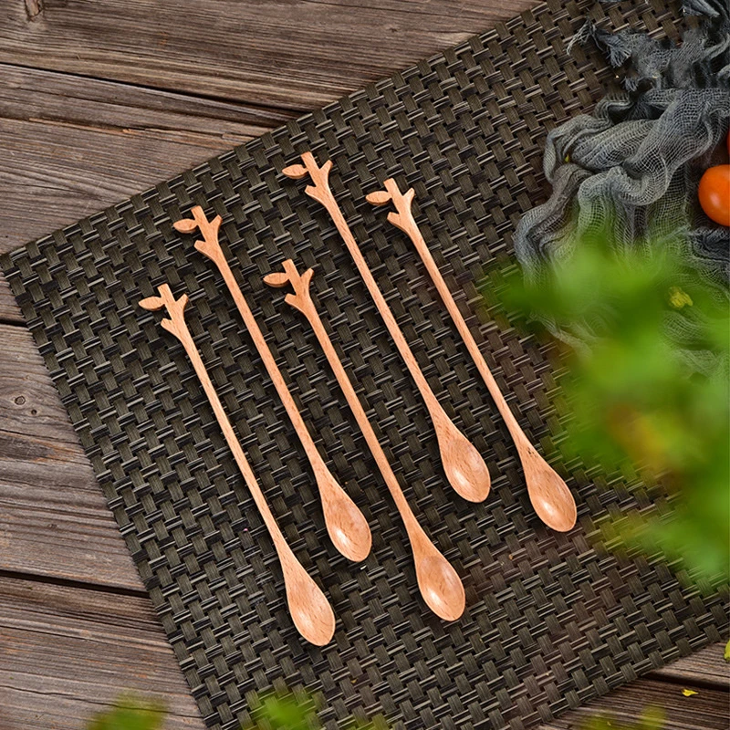 

Перемешивающая ложка из бука, Длинная тонкая ложка для меда, варенья, арахиса, столовые приборы, кухонные принадлежности, 2 шт.
