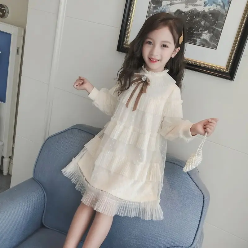 

Lace Dress for Girls Spring Mesh Girls Dress Bow Kids Clothes Children's Dress Spring Teen Girls Clothing 4 6 8 Years Vestidos