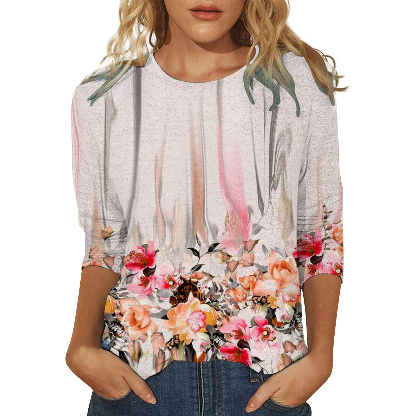 

Printed Shirt For Womens Casual Summer Tops Floral Three Womens Short Sleeve V Neck Shirts Summer Tops for Women