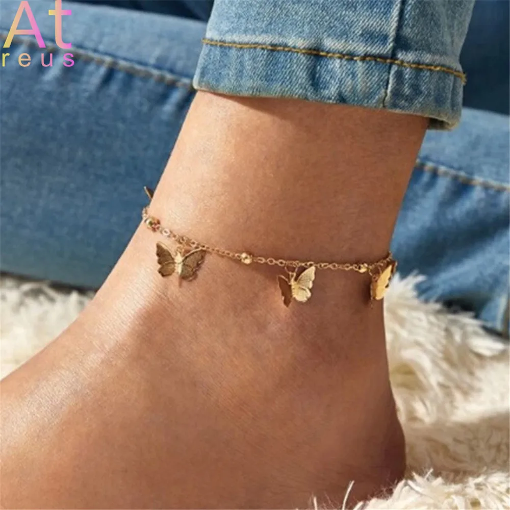 

Bohemian Gold Siilver Color Butterfly Anklet For Women Fashion Beads Anklet Summer Beach Ankle Bracelet Metal Foot Chain Jewelry