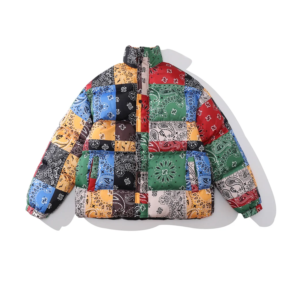 

2022 Men High Street Padded Jacket Colorful Cashew Flower Print Coat Winter All-match Outwear Cotton Casual Harajuku Jackets