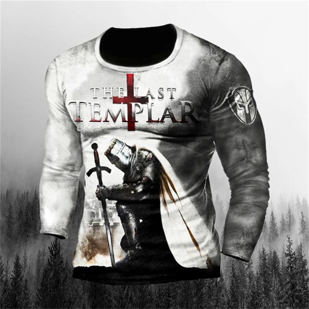 

Templar Cross 3 Printed New Summer Men's T-Shirt Long Sleeve Fashion Retro Street Harajuku Top Hot Selling Clothing
