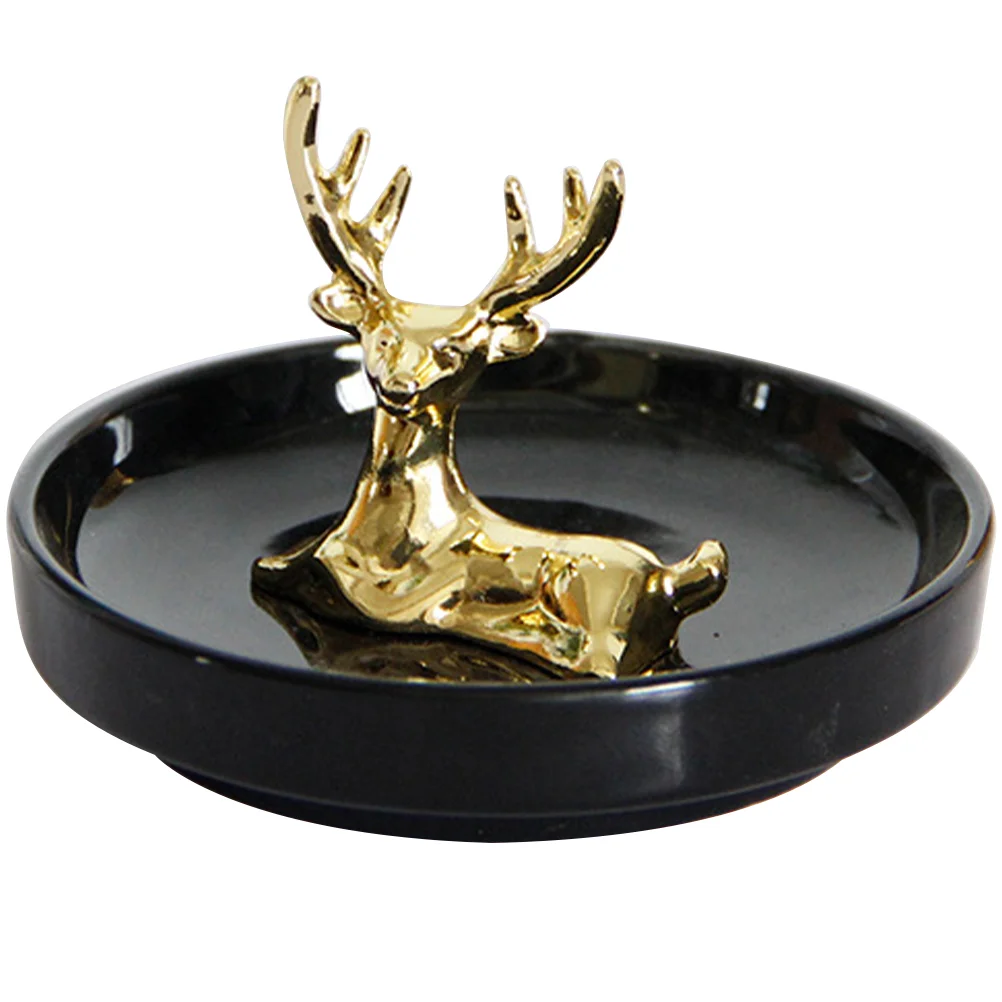 

Elk Jewelry Tray Dish Holder Ring Ceramic Plate Reindeer Decoration Office Desktop Adornment Decor Porcelain Decorative Trinket