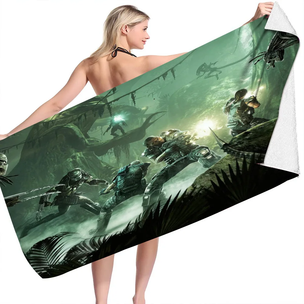 

Быстросохнущее пляжное полотенце с изображением инопланетянина и хищника, полотенце из микрофибры для лица, плавательное банное полотенце...