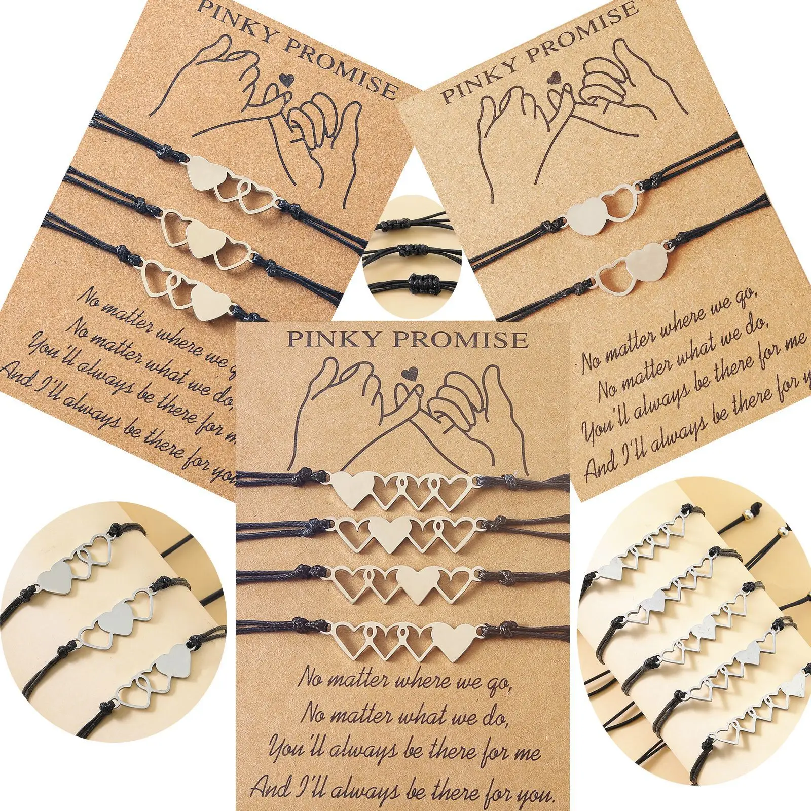 

Stainless Steel Love Heart Couple Bracelet for Women Men Handmade Braid Rope Friendship Bracelet Pink Promise Card Jewelry Gifts