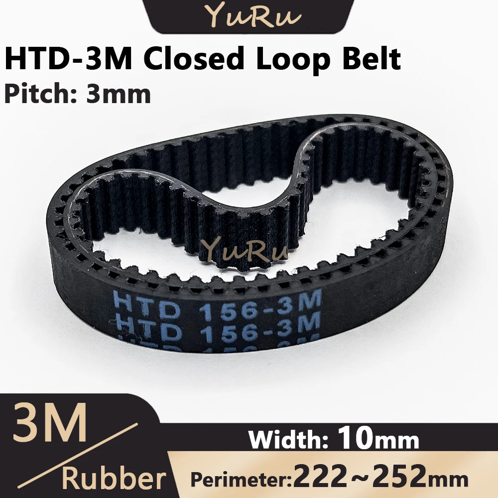 HTD-3M Timing Belt Width 10mm Rubber Closed Loop Length 222 225 228 231 234 237 240 243 246 249 252mm HTD3M Synchronous Belt 3M