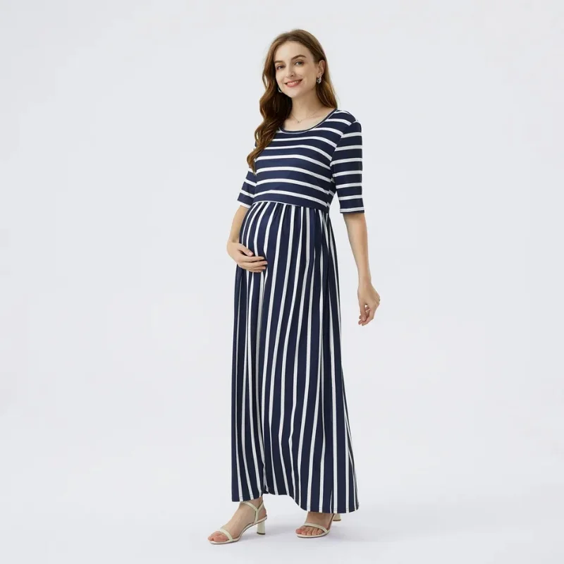 New Summer Maternity Dresses Nursing Dresses Breastfeeding Plus Size Dress Maternity Maxi Dress Striped Casual Pregnancy Clothes
