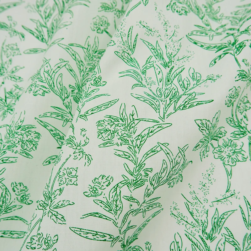 

Aquatic Flowers On Green Print Cotton Fabric For Dress Tissu Coton Au Mètre Telas Por Metro Sewing 원단 Tecido Ткань Satin Cloth
