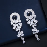 threegraces brilliant cubic zirconia silver color long dangle drop earrings for women korean fashion daily party jewelry er848