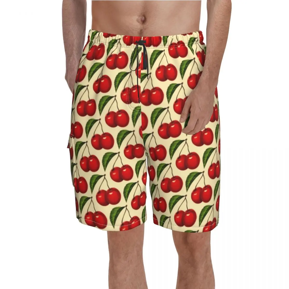 

Red Fruit Print Board Shorts Trenky Cherry Pattern Printing Beach Short Pants Male Elastic Waist Funny Swimming Trunks Plus Size