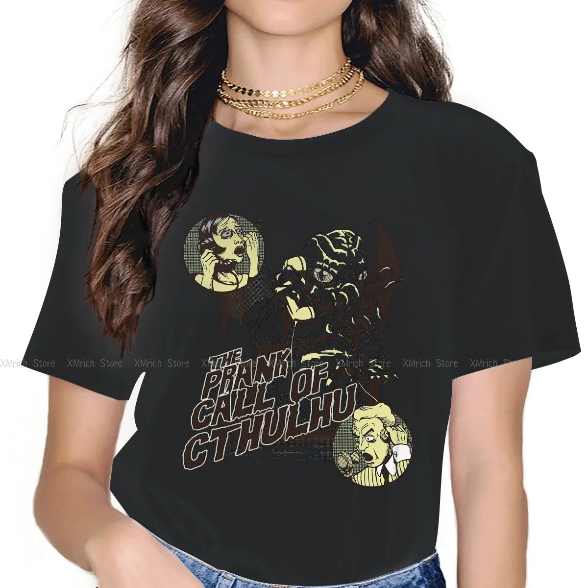 

The Prank Call of Women Tshirts Cthulhu Mythos Aesthetic Vintage Female Clothing Loose Cotton Graphic Tops