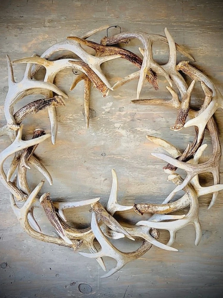 

Rustic Farmhouse Antler Wreath Resin Faux Garland for Front Door Courtyard Outdoor Garden Easter Wall Window Home Decoration
