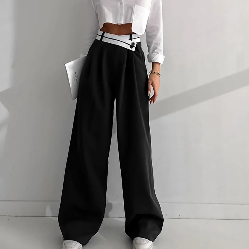 Pants for Women 2023 Spring Summer Commuting Contrast Color Suit Pants Casual Dropping Floor Dragging Trousers Wide Leg Pants