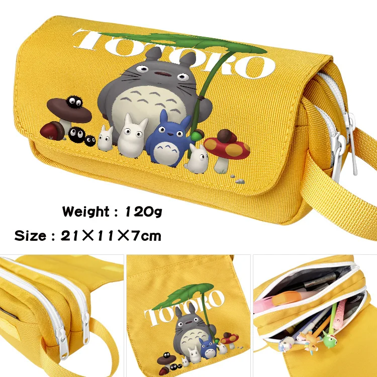 New Children Cute Totoro Portable Canvas Waterproof Student Double-layer Large Pen Bags Girl Boy Cartoon Anime Stationery Box
