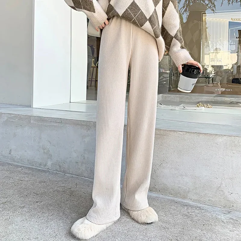 High Waisted Corduroy Wide Leg Pants Women Street Style Ribbed Straight Trousers Woman Casual Plus Size Loose Long Pant