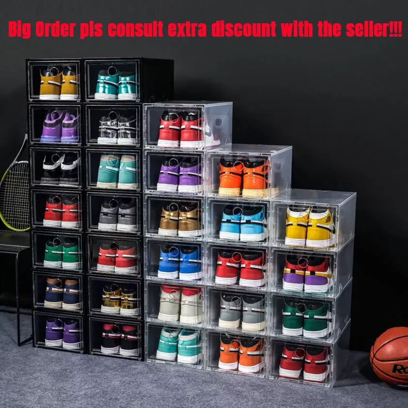 

NEW2023 1pcs Transparent Plastic Shoe Storage Boxes Clear Sneakers AJ Display Case High-tops Football Shoe Box Stackable Shoes C