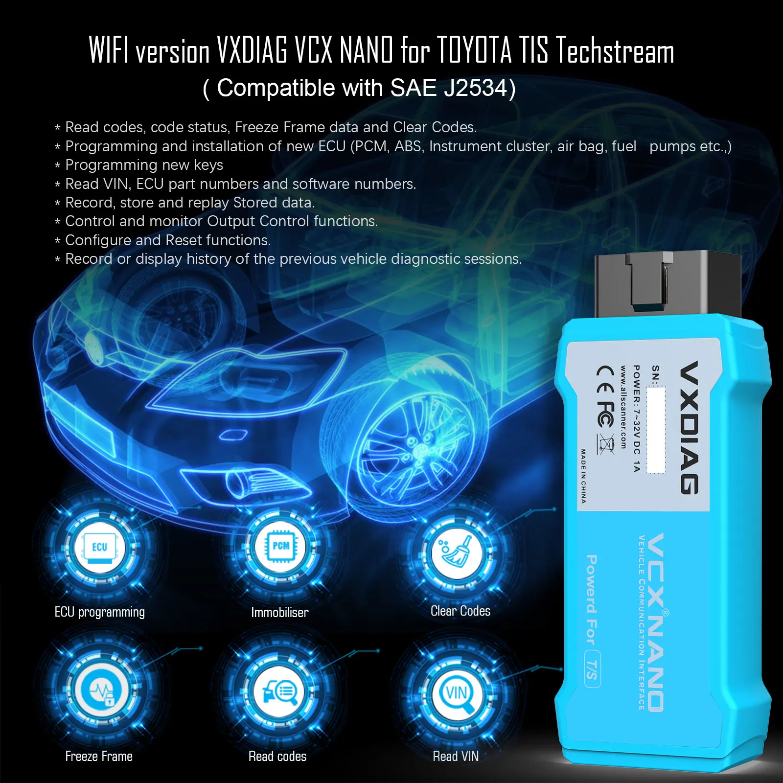 VXDIAG VCX NANO для Toyota с поддержкой SAE J2534, программирование ЭБУ для Lexus, диагностические инструменты для автомобилей, кодирование ЭБУ, сканер OBD2, считыватель кодов (art.: 3920d7c75f342) - 3920d7c75f342