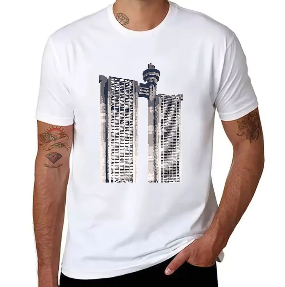 Фото Мужская хлопковая футболка с ретро-графическим принтом в стиле брутализм, повседневный топ с круглым вырезом и короткими рукавами №2