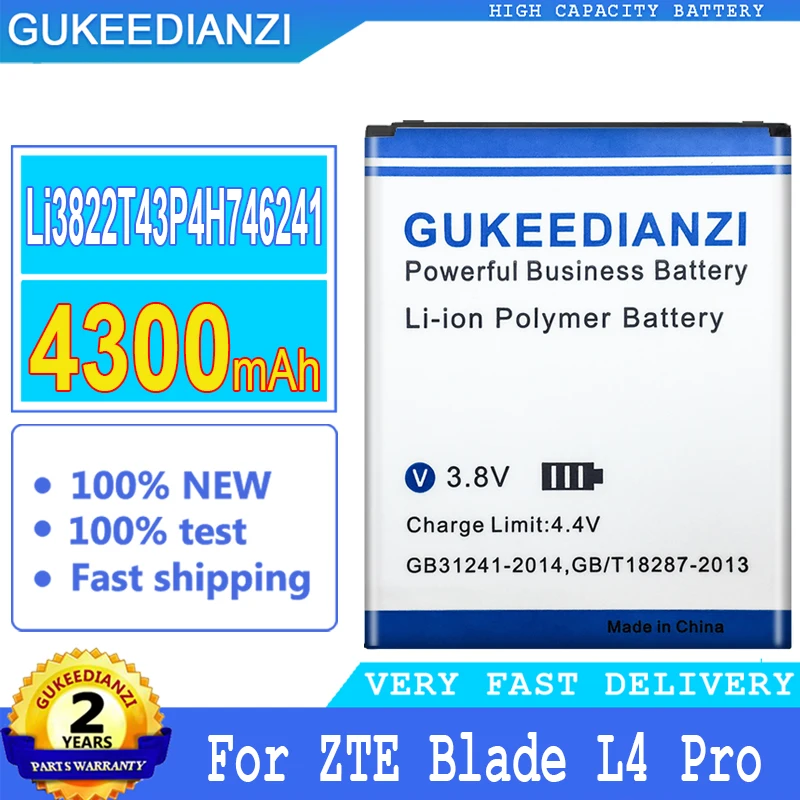 

Bateria 4300mAh High Capacity Battery Li3822T43P4H746241 For ZTE Blade L4 Pro A465 A475 TWM Amazing X3s A315 L4Pro High Quality