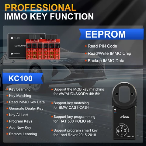 Инструменты для программирования ключей XTOOL X100 PAD3 V2.0 IMMO с программатором ключей KC100. Сброс 38+, добавление ключей, утеря всех ключей, считывание PIN-кода, изготовление дилерского ключа